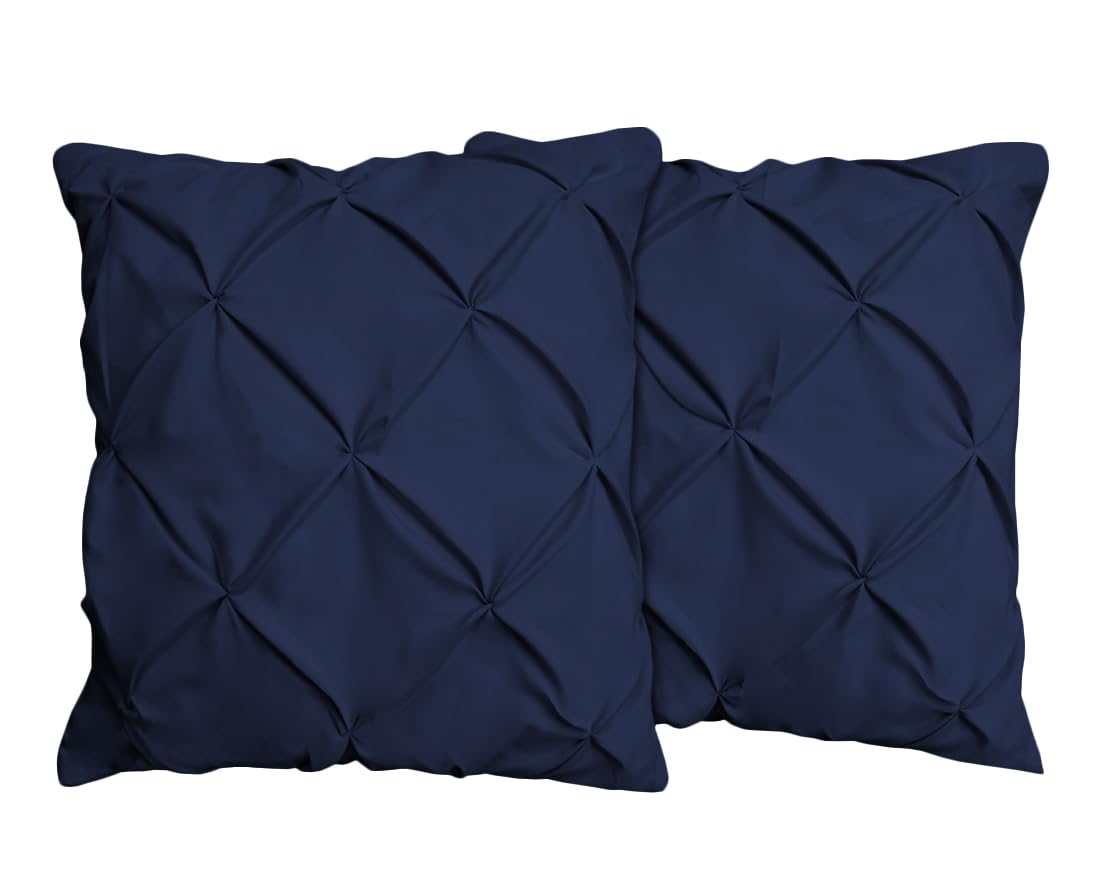 Beddingstar Pinch Pleated European Square Pillow Shams Set Of 2 Pillowcase Euro Shams 28X28 Pillow Cover Navy Blue 600 Tc 100% S